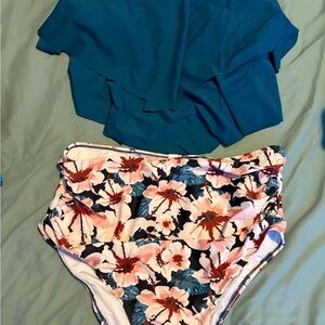 Amazon Teal and Floral Bikini Set